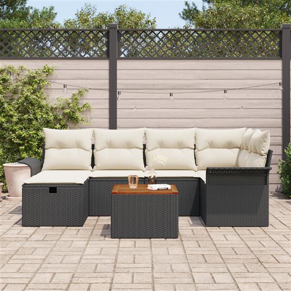 Grote foto vidaxl tuin sofa set met kussen met opslag 7 pcs zwart poly riet tuin en terras tuinmeubelen