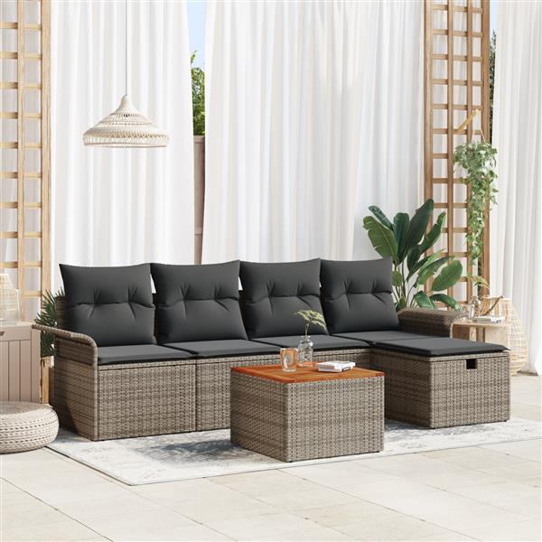 Grote foto vidaxl tuin sofa set met kussen met opslag 6 pcs grijs poly riet tuin en terras tuinmeubelen