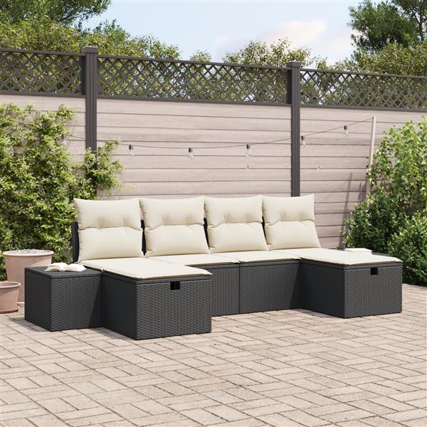 Grote foto vidaxl tuin sofa set met kussen 6 pcs zwart 55 x 62 x 69 cm poly riet tuin en terras tuinmeubelen