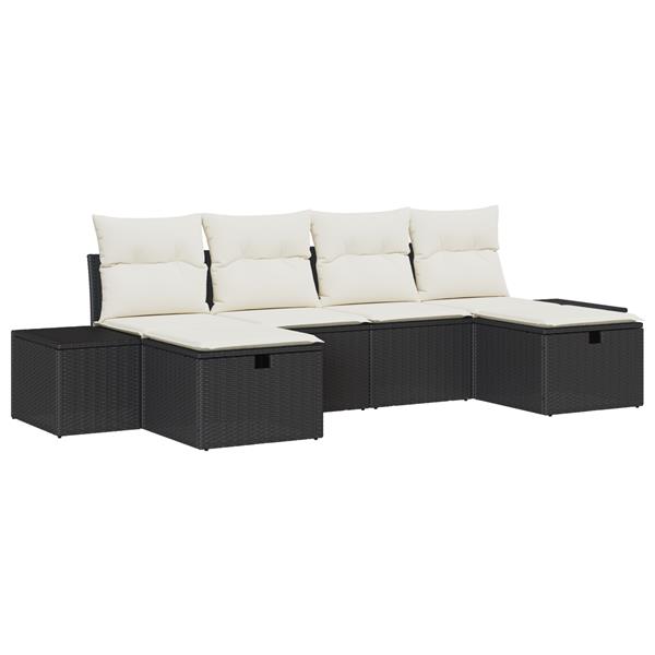 Grote foto vidaxl tuin sofa set met kussen 6 pcs zwart 55 x 62 x 69 cm poly riet tuin en terras tuinmeubelen