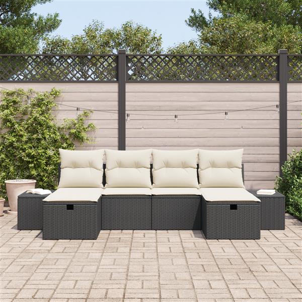 Grote foto vidaxl tuin sofa set met kussen 6 pcs zwart 55 x 62 x 69 cm poly riet tuin en terras tuinmeubelen