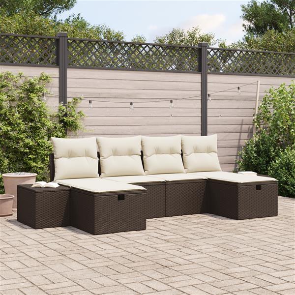 Grote foto vidaxl tuin sofa set met kussen 6 pcs bruin 55 x 62 x 69 cm poly riet tuin en terras tuinmeubelen