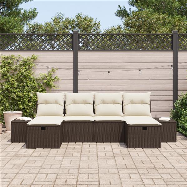 Grote foto vidaxl tuin sofa set met kussen 6 pcs bruin 55 x 62 x 69 cm poly riet tuin en terras tuinmeubelen