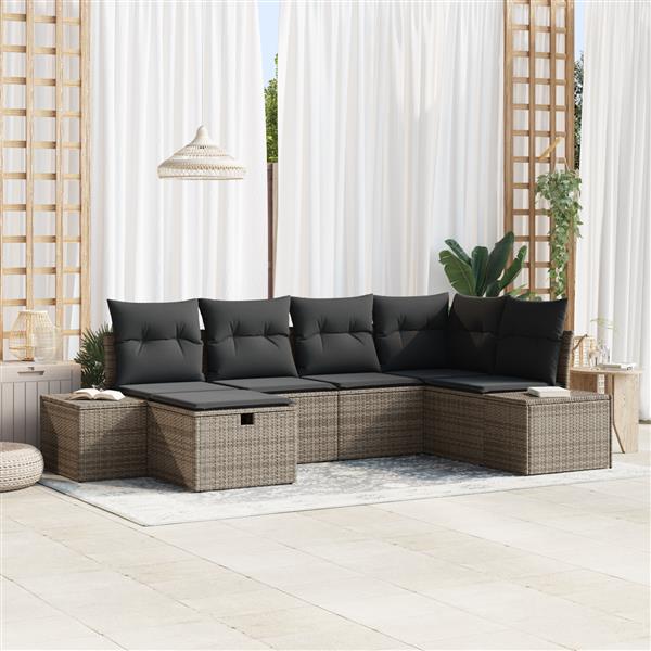 Grote foto vidaxl tuin sofa set met kussen 6 pcs grijs 55 x 62 x 69 cm poly riet tuin en terras tuinmeubelen