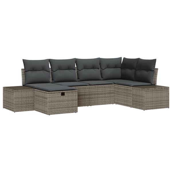 Grote foto vidaxl tuin sofa set met kussen 6 pcs grijs 55 x 62 x 69 cm poly riet tuin en terras tuinmeubelen