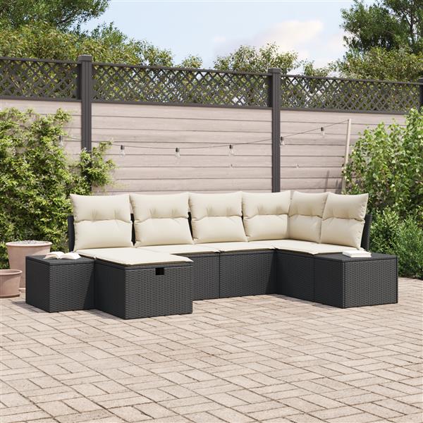 Grote foto vidaxl tuin sofa set met kussen 6 pcs zwart 55 x 62 x 69 cm poly riet tuin en terras tuinmeubelen