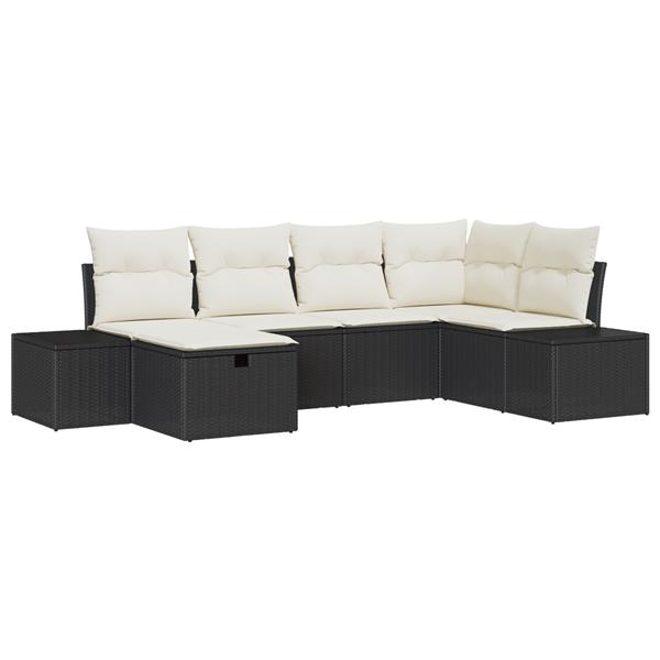 Grote foto vidaxl tuin sofa set met kussen 6 pcs zwart 55 x 62 x 69 cm poly riet tuin en terras tuinmeubelen