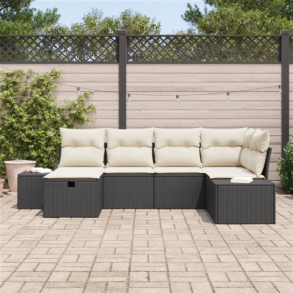 Grote foto vidaxl tuin sofa set met kussen 6 pcs zwart 55 x 62 x 69 cm poly riet tuin en terras tuinmeubelen