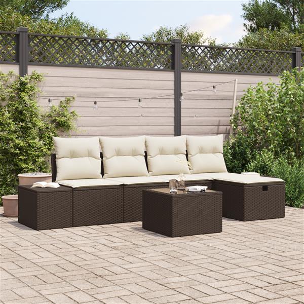 Grote foto vidaxl tuin sofa set met kussen 6 pcs bruin 55 x 62 x 69 cm poly riet tuin en terras tuinmeubelen