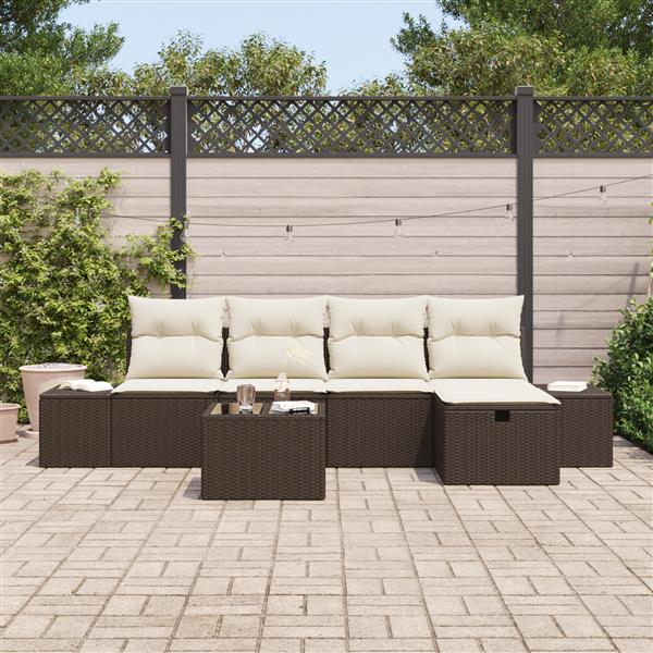 Grote foto vidaxl tuin sofa set met kussen 6 pcs bruin 55 x 62 x 69 cm poly riet tuin en terras tuinmeubelen