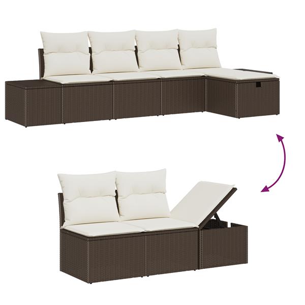 Grote foto vidaxl tuin sofa set met kussen 6 pcs bruin 55 x 62 x 69 cm poly riet tuin en terras tuinmeubelen