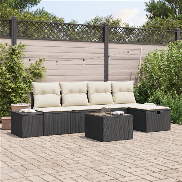 Grote foto vidaxl tuin sofa set met kussen 6 pcs zwart 55 x 62 x 69 cm poly riet tuin en terras tuinmeubelen