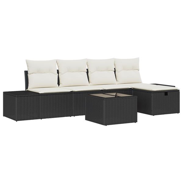 Grote foto vidaxl tuin sofa set met kussen 6 pcs zwart 55 x 62 x 69 cm poly riet tuin en terras tuinmeubelen