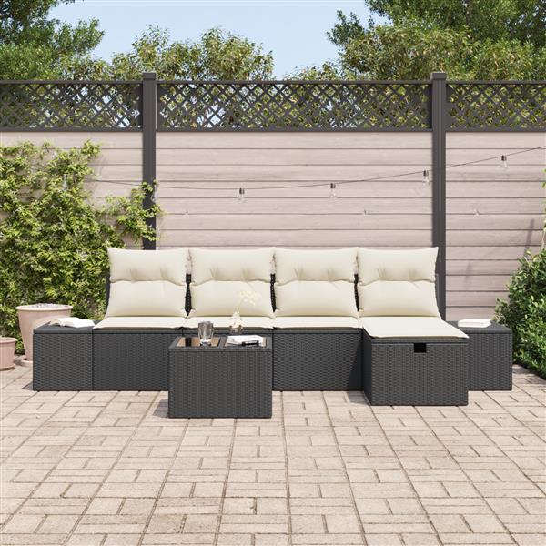 Grote foto vidaxl tuin sofa set met kussen 6 pcs zwart 55 x 62 x 69 cm poly riet tuin en terras tuinmeubelen