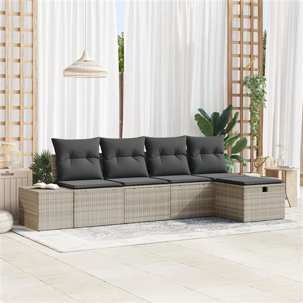 Grote foto vidaxl tuin sofa set 5 pcs lichtgrijs 55 x 62 x 69 cm poly riet tuin en terras tuinmeubelen