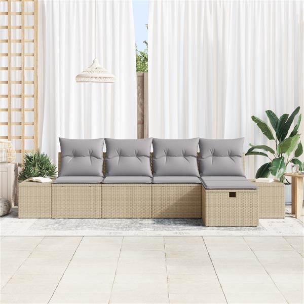 Grote foto vidaxl tuin sofa set met kussen 5 pcs beige 55 x 62 x 69 cm poly riet tuin en terras tuinmeubelen