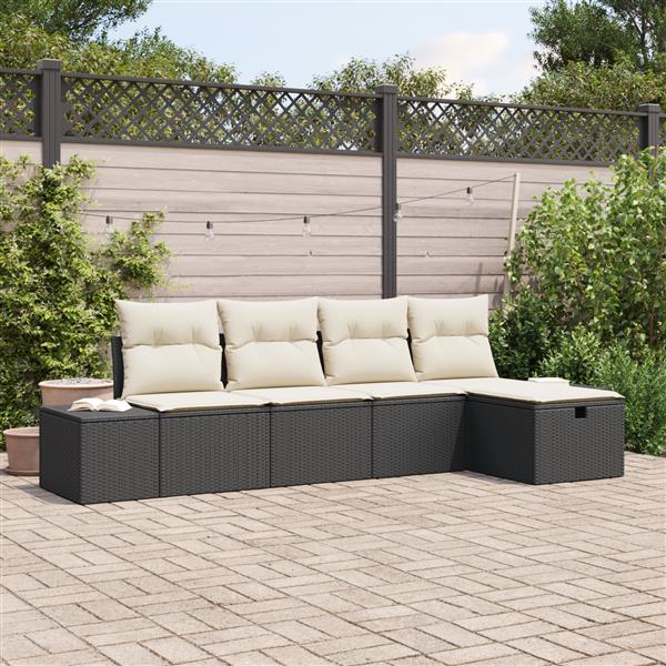 Grote foto vidaxl tuin sofa set met kussen 5 pcs zwart 55 x 62 x 69 cm poly riet tuin en terras tuinmeubelen