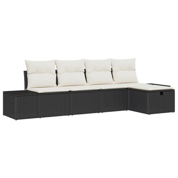 Grote foto vidaxl tuin sofa set met kussen 5 pcs zwart 55 x 62 x 69 cm poly riet tuin en terras tuinmeubelen