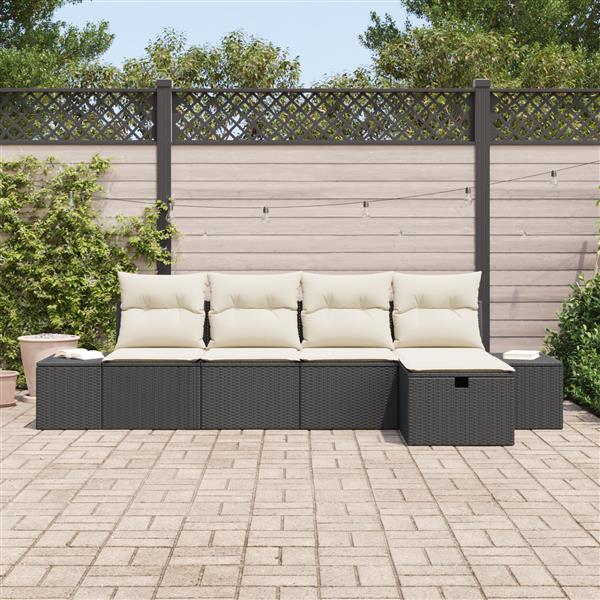 Grote foto vidaxl tuin sofa set met kussen 5 pcs zwart 55 x 62 x 69 cm poly riet tuin en terras tuinmeubelen