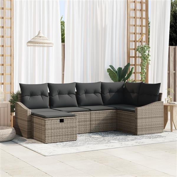 Grote foto vidaxl tuin sofa set met kussen 6 pcs grijs 55 x 62 x 69 cm poly riet tuin en terras tuinmeubelen