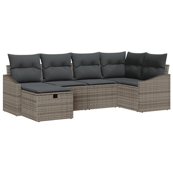 Grote foto vidaxl tuin sofa set met kussen 6 pcs grijs 55 x 62 x 69 cm poly riet tuin en terras tuinmeubelen