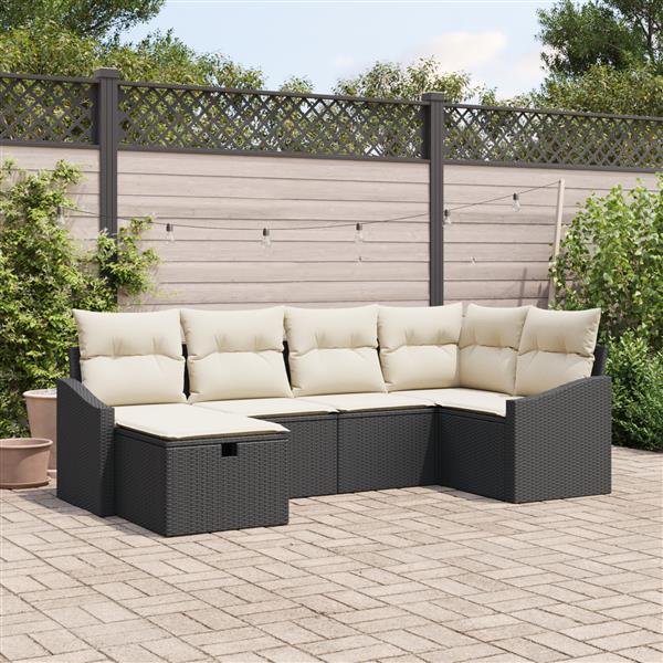 Grote foto vidaxl tuin sofa set met kussen 6 pcs zwart 55 x 62 x 69 cm poly riet tuin en terras tuinmeubelen