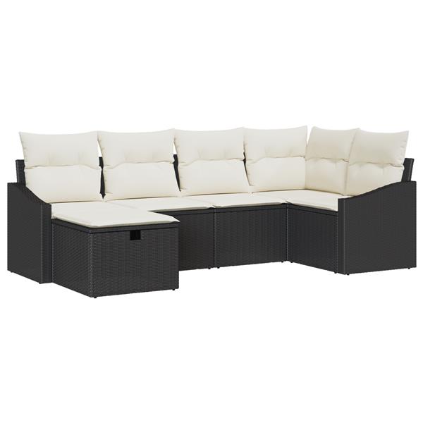 Grote foto vidaxl tuin sofa set met kussen 6 pcs zwart 55 x 62 x 69 cm poly riet tuin en terras tuinmeubelen