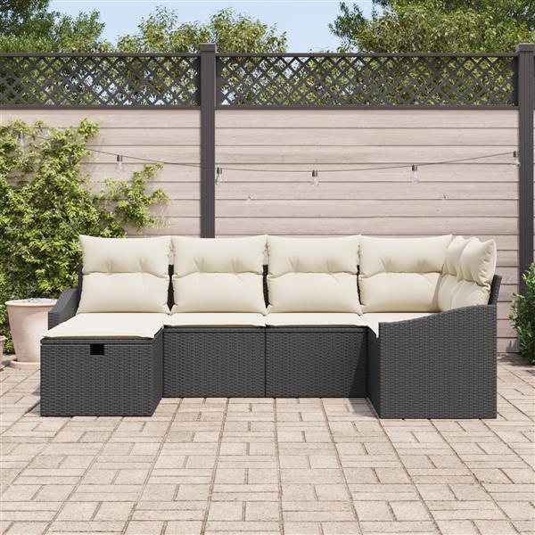 Grote foto vidaxl tuin sofa set met kussen 6 pcs zwart 55 x 62 x 69 cm poly riet tuin en terras tuinmeubelen