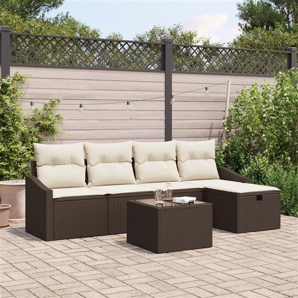 Grote foto vidaxl tuin sofa set met kussen 6 pcs bruin 55 x 55 x 37 cm poly riet tuin en terras tuinmeubelen
