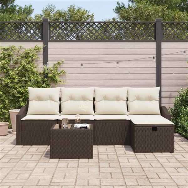 Grote foto vidaxl tuin sofa set met kussen 6 pcs bruin 55 x 55 x 37 cm poly riet tuin en terras tuinmeubelen