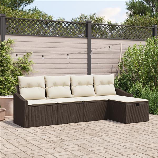 Grote foto vidaxl tuin sofa set 5 pcs bruin 233 x 117 x 85 cm poly riet tuin en terras tuinmeubelen