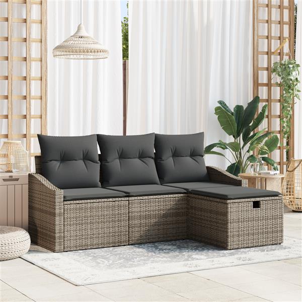 Grote foto vidaxl tuin sofa set met kussen met opslag 4 pcs grijs poly riet tuin en terras tuinmeubelen