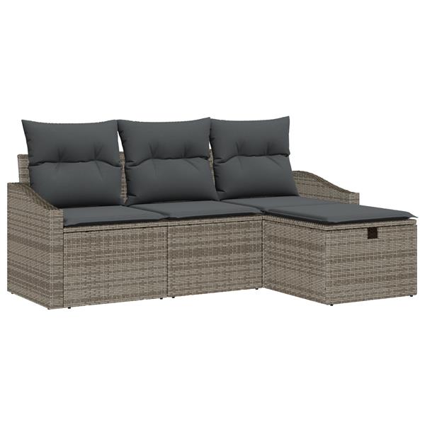 Grote foto vidaxl tuin sofa set met kussen met opslag 4 pcs grijs poly riet tuin en terras tuinmeubelen