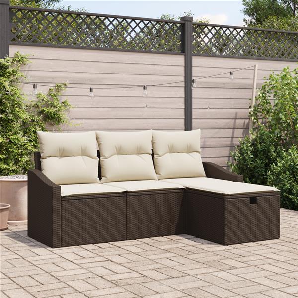 Grote foto vidaxl tuin sofa set met kussen met opslag 4 pcs bruin poly riet tuin en terras tuinmeubelen