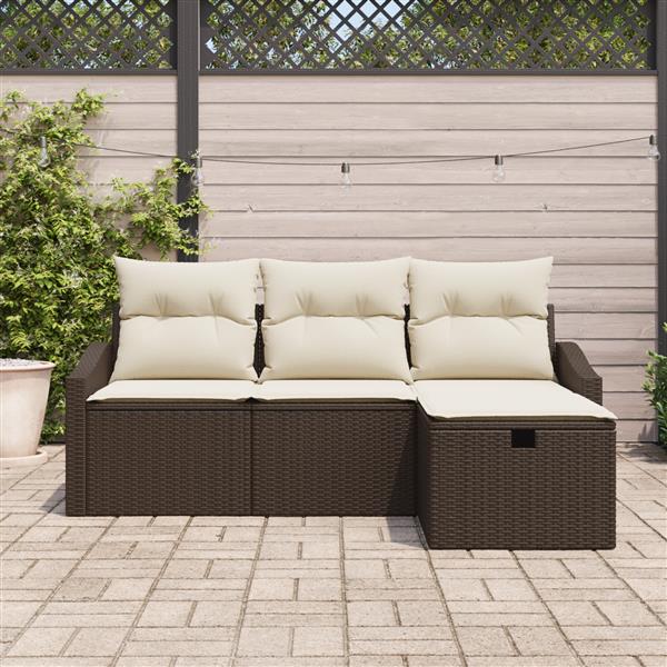 Grote foto vidaxl tuin sofa set met kussen met opslag 4 pcs bruin poly riet tuin en terras tuinmeubelen