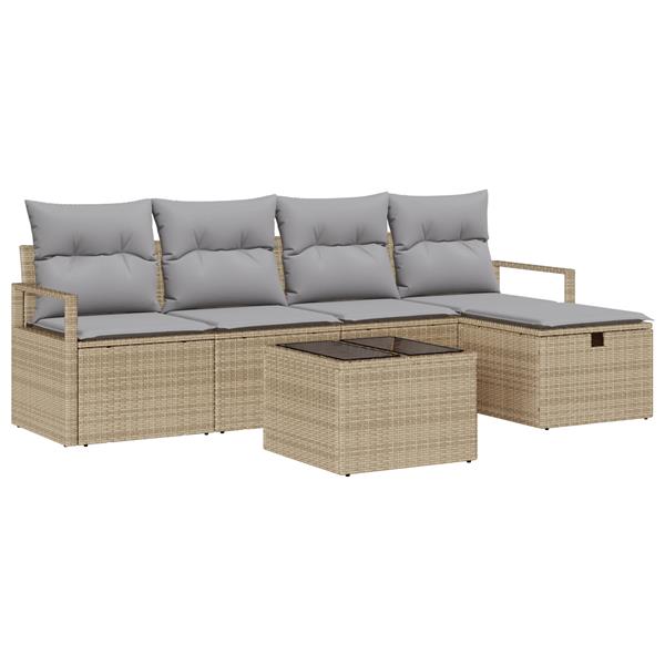 Grote foto vidaxl tuin sofa set met kussen met opslag 6 pcs beige poly riet tuin en terras tuinmeubelen