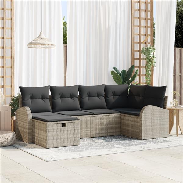 Grote foto vidaxl tuin sofa set met kussen met opslag 6 pcs lichtgrijs poly riet tuin en terras tuinmeubelen
