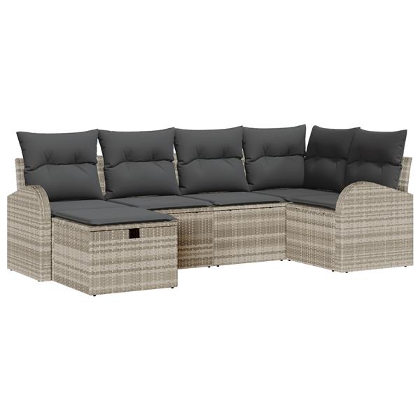 Grote foto vidaxl tuin sofa set met kussen met opslag 6 pcs lichtgrijs poly riet tuin en terras tuinmeubelen