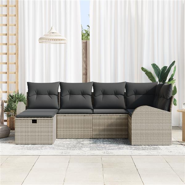 Grote foto vidaxl tuin sofa set met kussen met opslag 6 pcs lichtgrijs poly riet tuin en terras tuinmeubelen