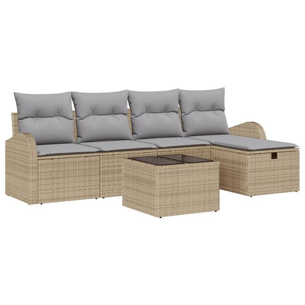 Grote foto vidaxl tuin sofa set met kussen met opslag 6 pcs beige poly riet tuin en terras tuinmeubelen