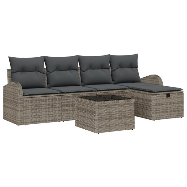 Grote foto vidaxl tuin sofa set met kussen met opslag 6 pcs grijs poly riet tuin en terras tuinmeubelen