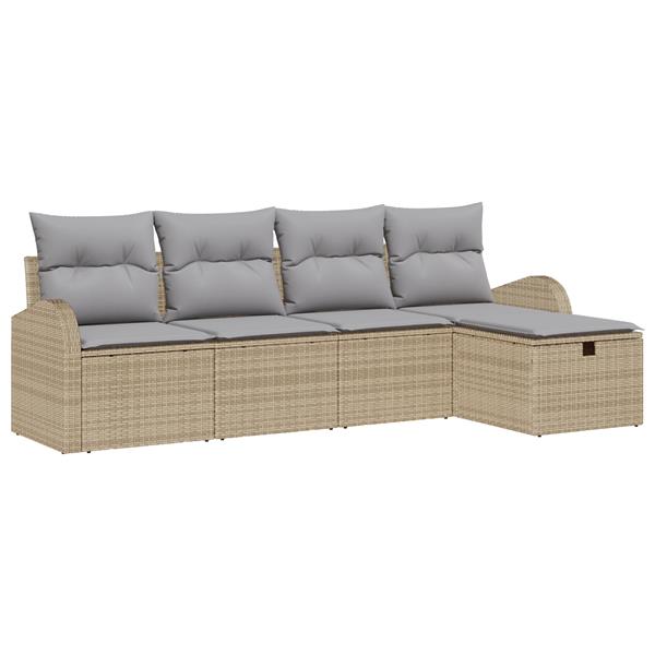 Grote foto vidaxl tuin sofa set met kussen met opslag 5 pcs beige poly riet tuin en terras tuinmeubelen