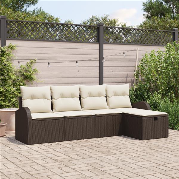 Grote foto vidaxl tuin sofa set met kussen met opslag 5 pcs bruin poly riet tuin en terras tuinmeubelen