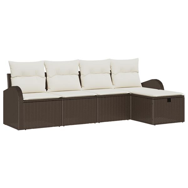 Grote foto vidaxl tuin sofa set met kussen met opslag 5 pcs bruin poly riet tuin en terras tuinmeubelen