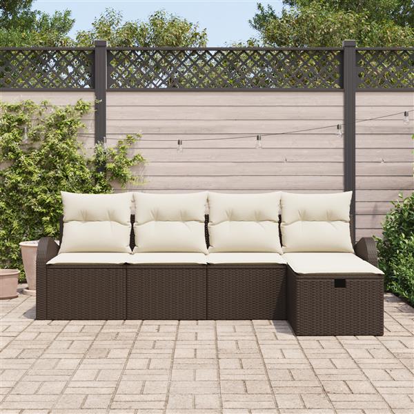 Grote foto vidaxl tuin sofa set met kussen met opslag 5 pcs bruin poly riet tuin en terras tuinmeubelen