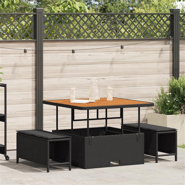 Grote foto vidaxl tuin eetset 3 pcs zwart poly riet tuin en terras tuinmeubelen