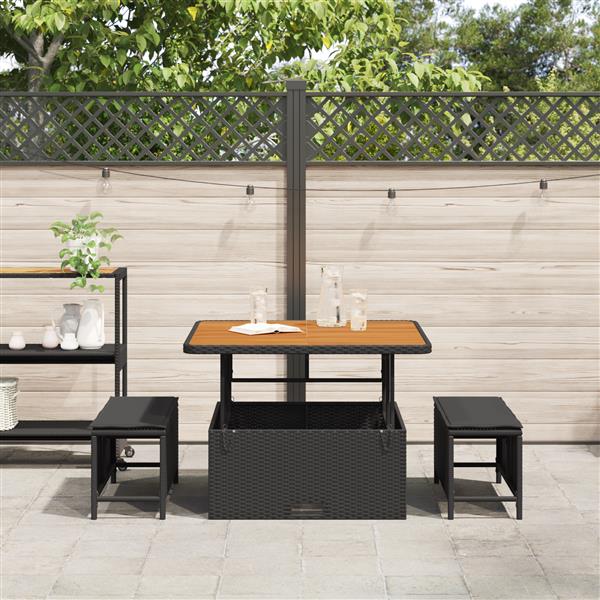 Grote foto vidaxl tuin eetset 3 pcs zwart poly riet tuin en terras tuinmeubelen