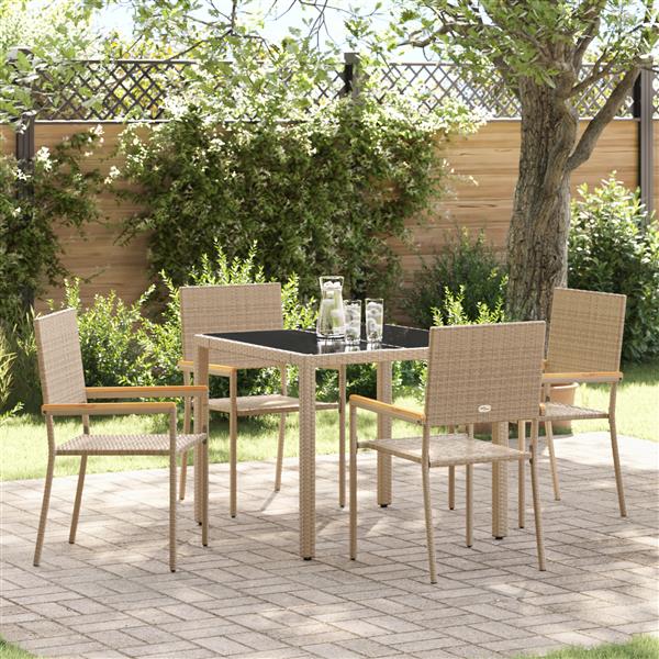 Grote foto vidaxl tuin eetset 5 pcs beige 90 x 90 x 75 cm poly rattan tuin en terras tuinmeubelen