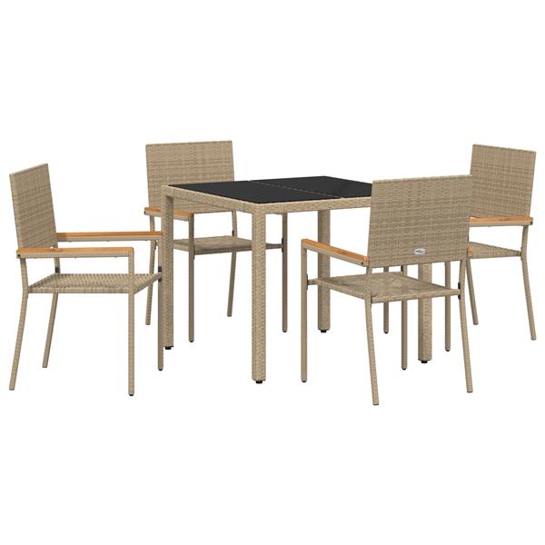 Grote foto vidaxl tuin eetset 5 pcs beige 90 x 90 x 75 cm poly rattan tuin en terras tuinmeubelen