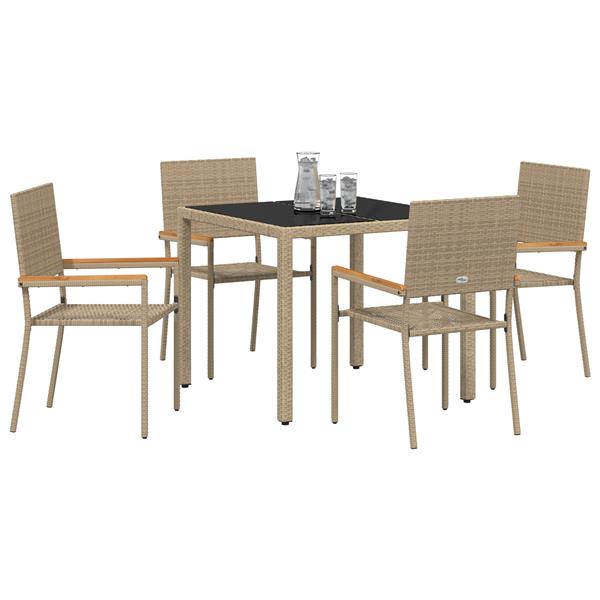 Grote foto vidaxl tuin eetset 5 pcs beige 90 x 90 x 75 cm poly rattan tuin en terras tuinmeubelen